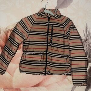 Burberry Kids Puffer Jacket in Beige and Black Stripes